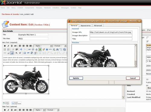 Insert image using TinyMCE image wizard